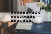 河南武陟县城市建设投资开发2025年债权项目政府债定融